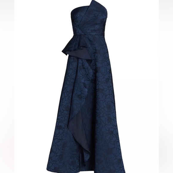 Monique Lhuillier Floral Jacquard Ballgown in “Blue Sea.” - Picture 1 of 3
